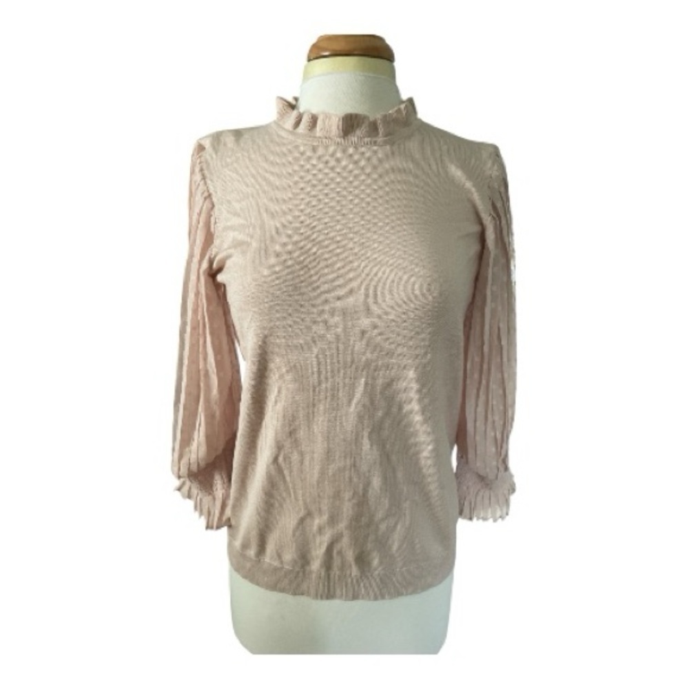 NWT Adrianna Papell Champagne Blush Clip Dot 3/4 Sleeve Sweater